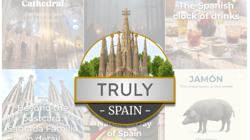 imagen del logo de TrulySpain sobre una composición de posts de instagram